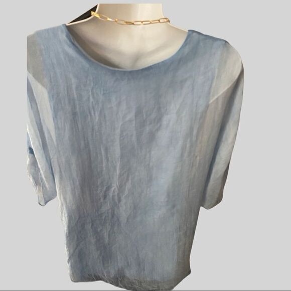 Simply Couture Double Layer Embroidery Top Blouse light blue Sz M - Picture 4 of 12